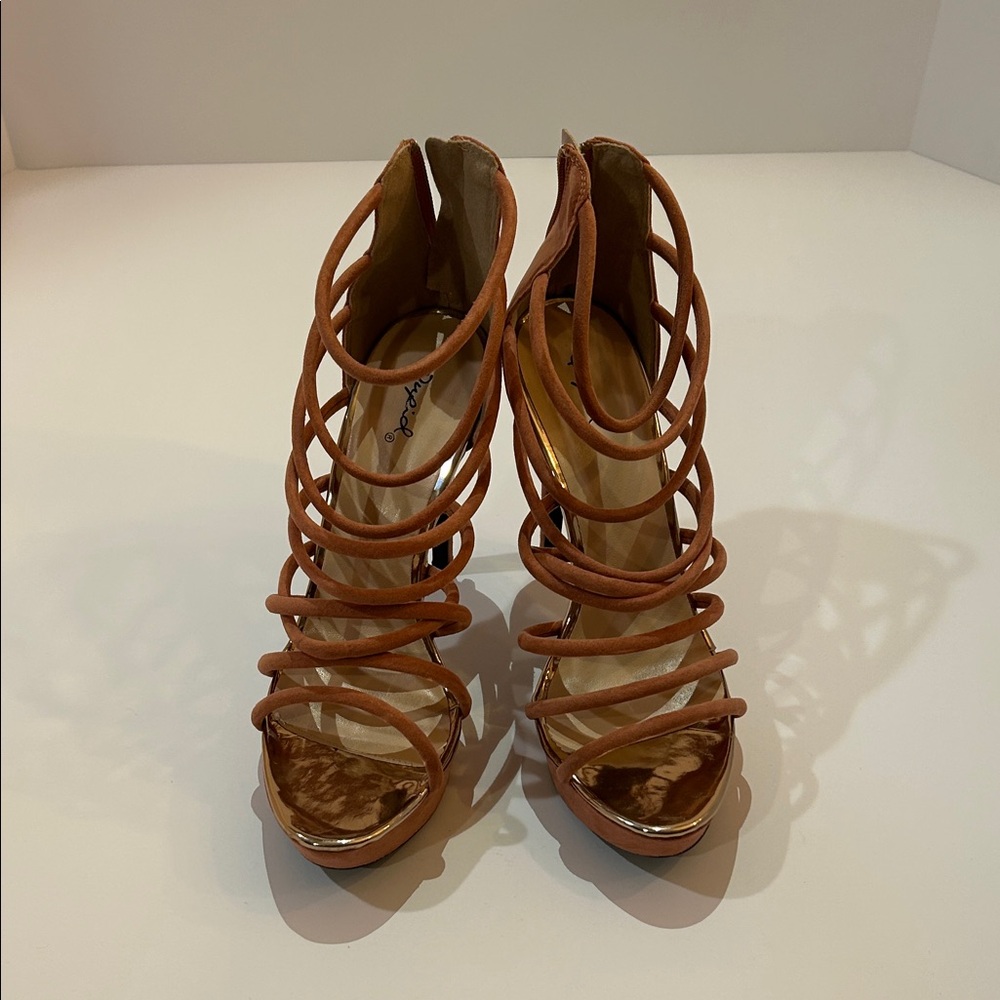 Qupid Tan Strappy Heels
